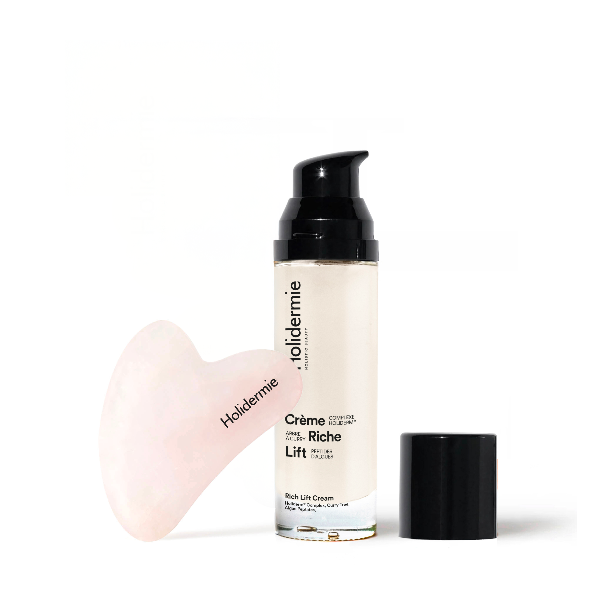 Rituel Lift & Glow Holidermie avec crème anti-âge et Gua Sha visage en quartz rose