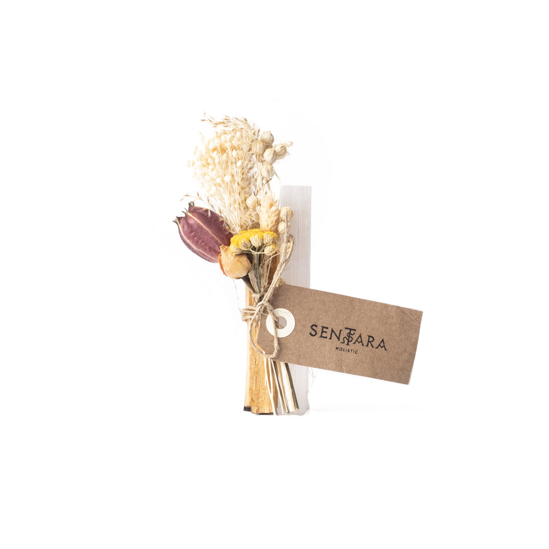 Palo Santo sélénite et fleures séchées Sentara