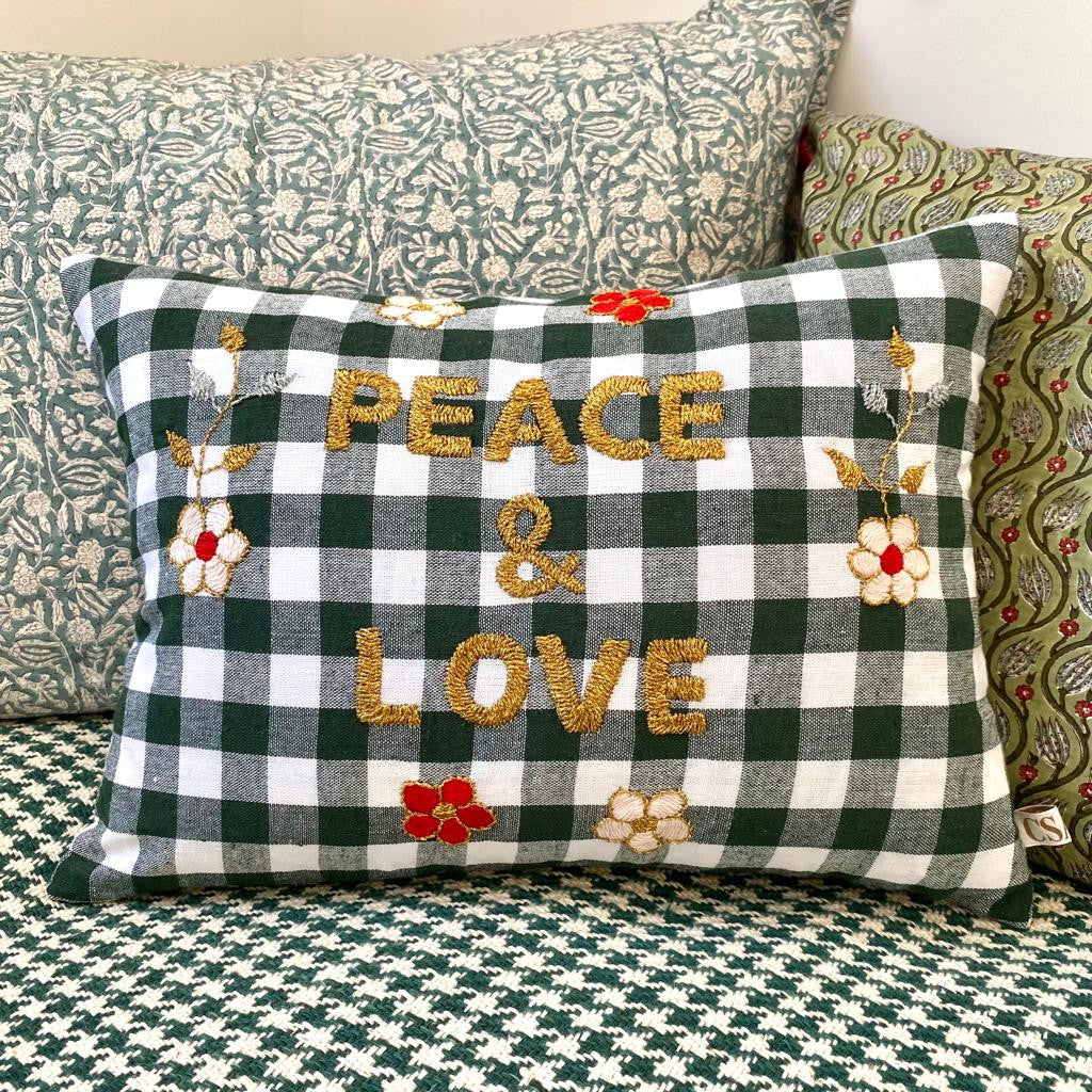 Peace embroidered cushion