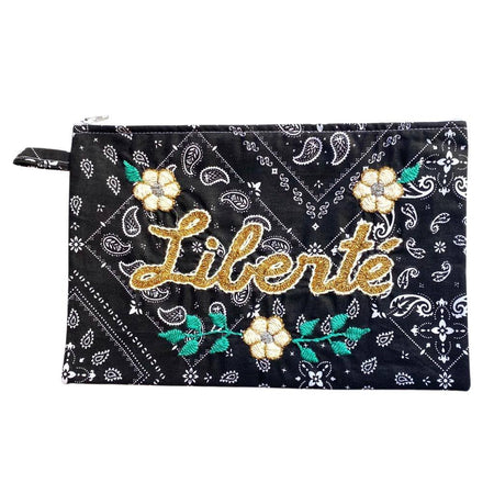 Black bandana embroidered pouch