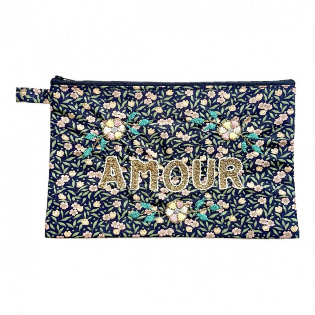 Amour fleurie embroidered pouch