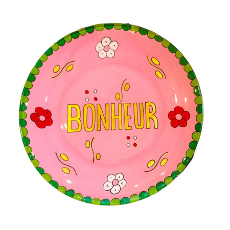 Hand-painted plate - Rose - Bonheur