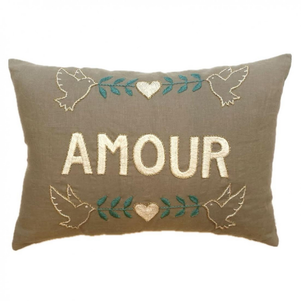 Amour marron embroidered cushion