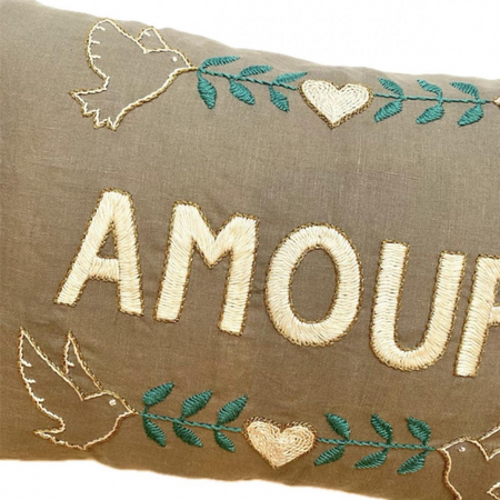 Amour marron embroidered cushion